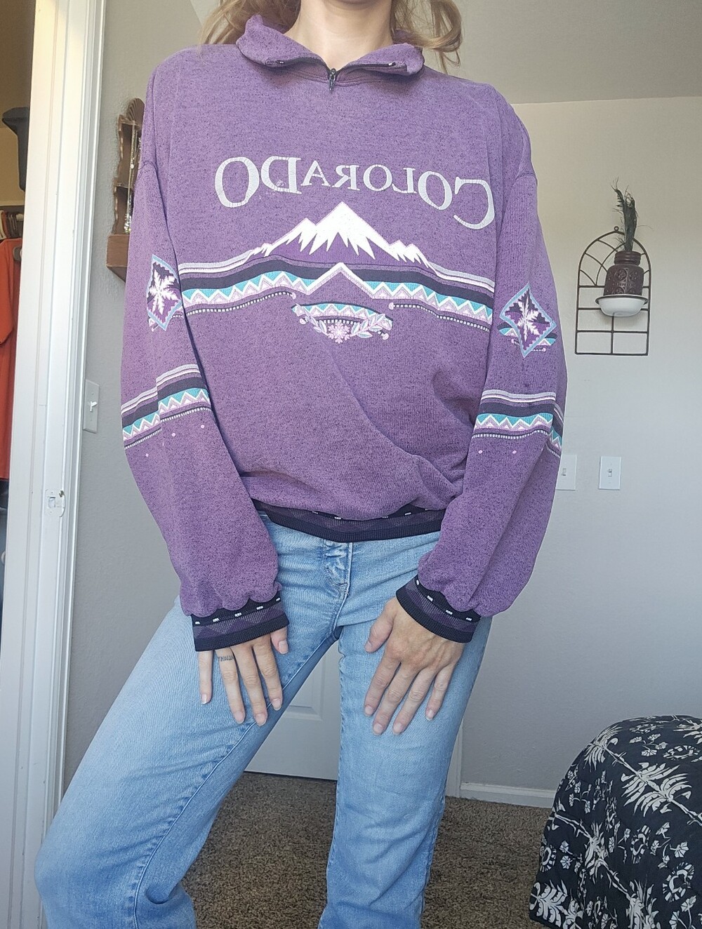 Colorado Mountain Graphic Half-Zip Sweater - Purple